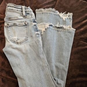 KanCan Frayed Hem Light Blue Women's Jeans